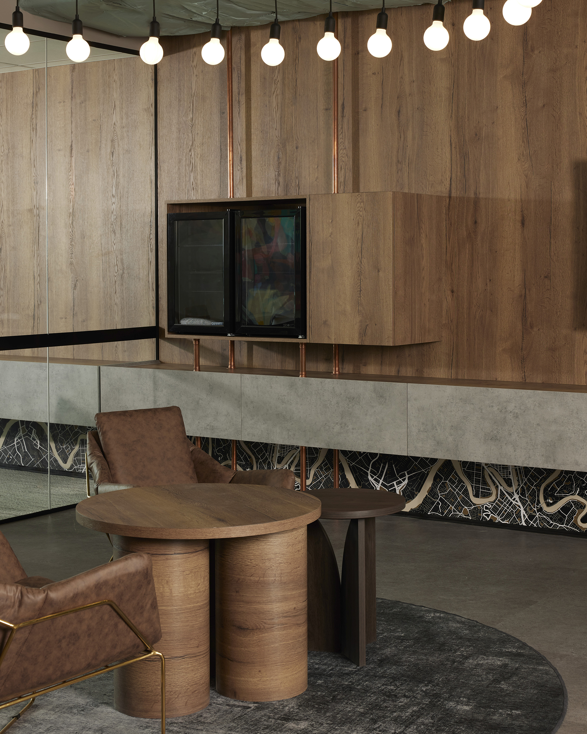 office lounge with a wooden wall